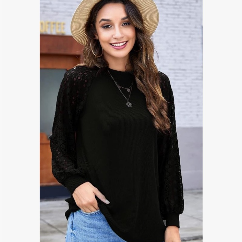 Black Lace Sleeve Top